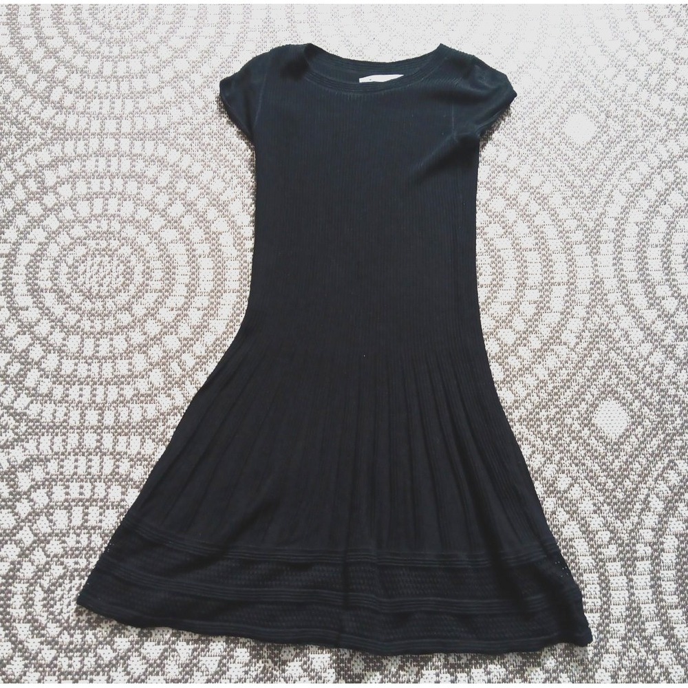 Max Studio SMALL Knit Sweater Dress Cotton Midi Black Fit Flare‎ Office Siren - Picture 6 of 12